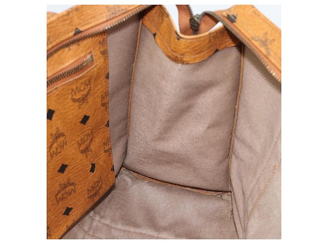 Borsa Tote MCM Vicetos Logogram PVC Pelle Marrone Oro Auth 187348 D'oro - vista 17
