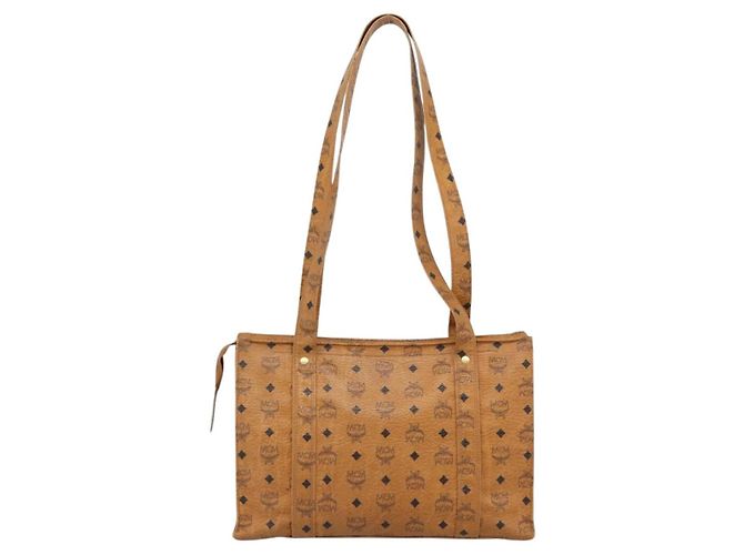 Borsa Tote MCM Vicetos Logogram PVC Pelle Marrone Oro Auth 187348 D'oro - vista 2