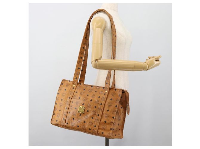 Borsa Tote MCM Vicetos Logogram PVC Pelle Marrone Oro Auth 187348 D'oro - vista 22
