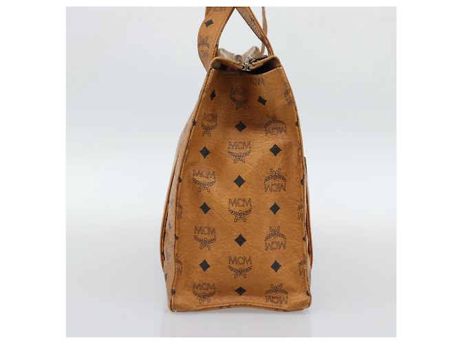 Borsa Tote MCM Vicetos Logogram PVC Pelle Marrone Oro Auth 187348 D'oro - vista 3