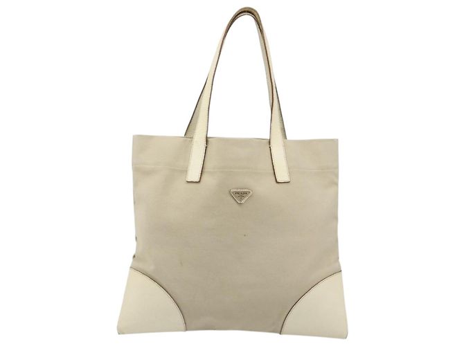 Borsa Tote PRADA in tela Beige Silver Auth 186830 Argento - vista 13