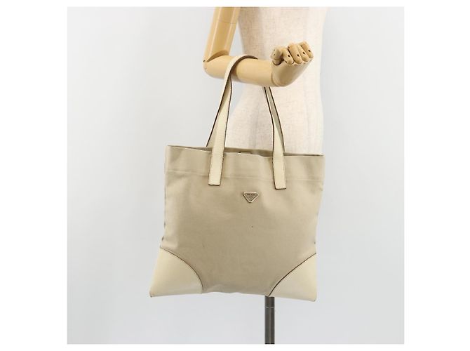 Borsa Tote PRADA in tela Beige Silver Auth 186830 Argento - vista 23