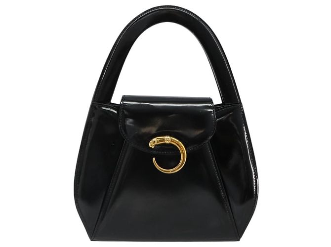 Borsa CARTIER PANTHERE in pelle vernice nera argento Auth 186858A Nero - vista 13