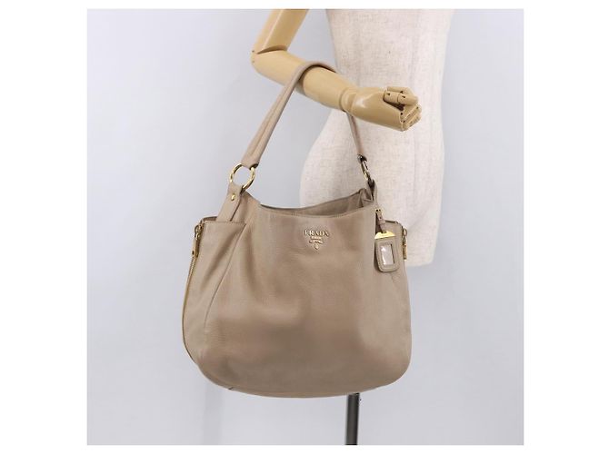Borsa PRADA Vittero Dino Leather Beige Oro Auth 187572A D'oro - vista 25