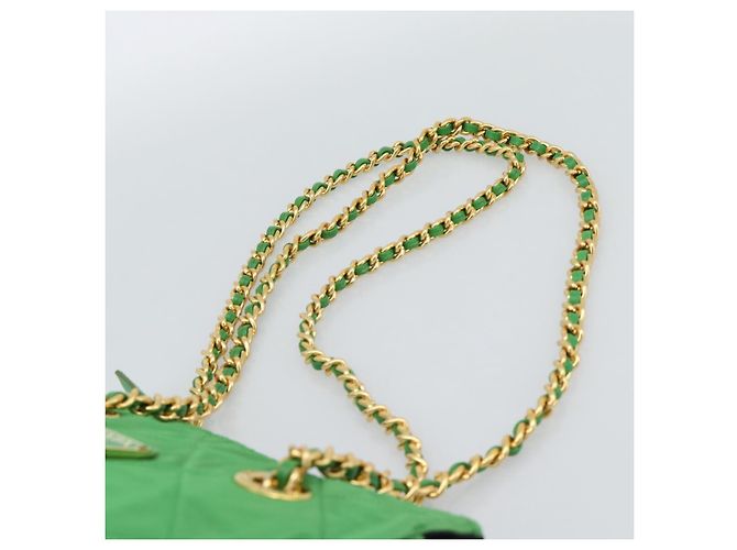 Borsa a Spalla con Catena PRADA Nylon Verde Oro Auth 186013A D'oro - vista 14