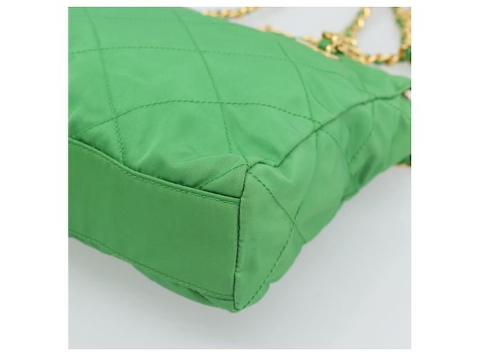 Borsa a Spalla con Catena PRADA Nylon Verde Oro Auth 186013A D'oro - vista 16