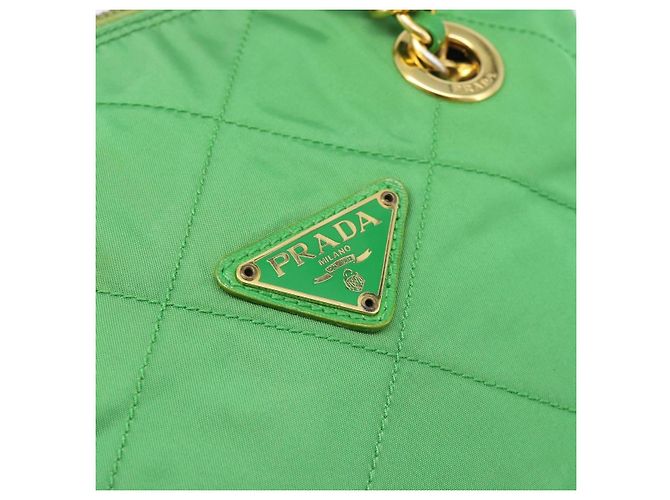 Borsa a Spalla con Catena PRADA Nylon Verde Oro Auth 186013A D'oro - vista 18