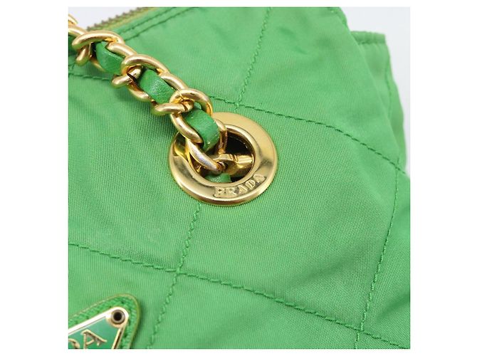 Borsa a Spalla con Catena PRADA Nylon Verde Oro Auth 186013A D'oro - vista 19