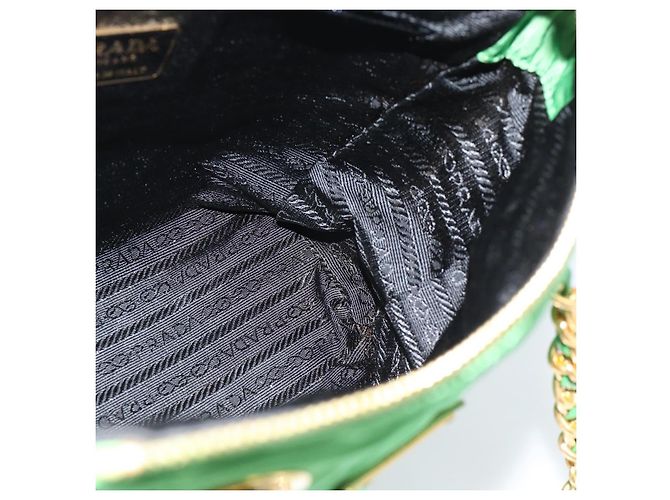 Borsa a Spalla con Catena PRADA Nylon Verde Oro Auth 186013A D'oro - vista 21
