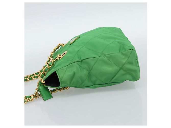 Borsa a Spalla con Catena PRADA Nylon Verde Oro Auth 186013A D'oro - vista 3