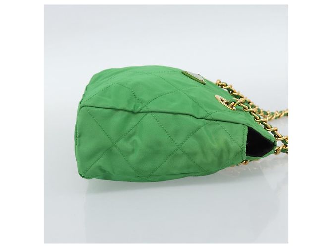 Borsa a Spalla con Catena PRADA Nylon Verde Oro Auth 186013A D'oro - vista 4
