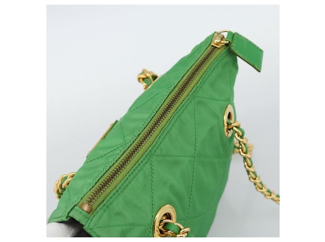 Borsa a Spalla con Catena PRADA Nylon Verde Oro Auth 186013A D'oro - vista 6