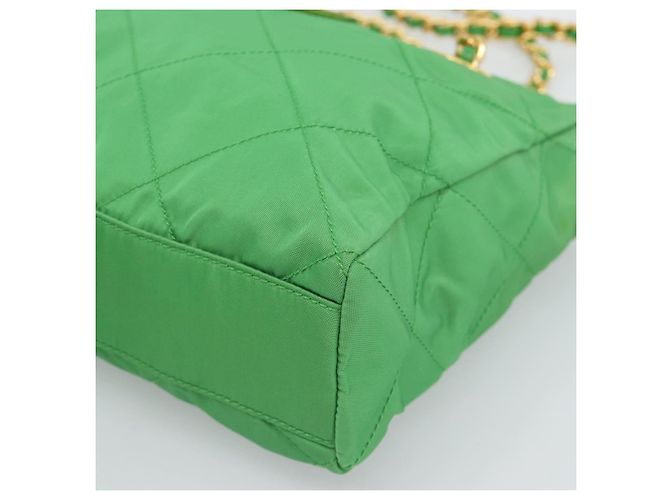 Borsa a Spalla con Catena PRADA Nylon Verde Oro Auth 186013A D'oro - vista 8