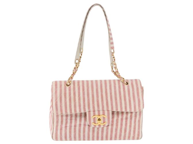 CHANEL Big Matelasse Chain Shoulder Bag Canvas Pink Gold CC Auth 185745SAV Rosa D'oro - vista 13