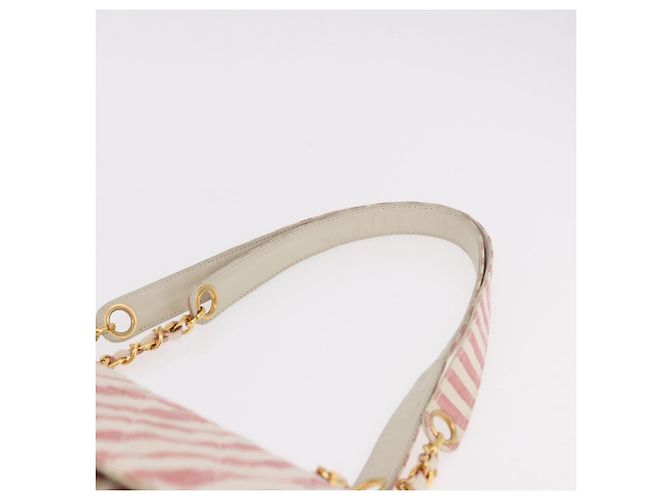 CHANEL Big Matelasse Chain Shoulder Bag Canvas Pink Gold CC Auth 185745SAV Rosa D'oro - vista 14