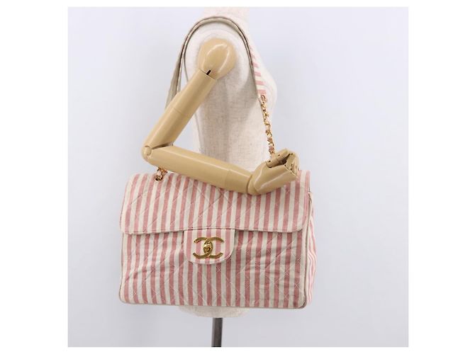 CHANEL Big Matelasse Chain Shoulder Bag Canvas Pink Gold CC Auth 185745SAV Rosa D'oro - vista 28