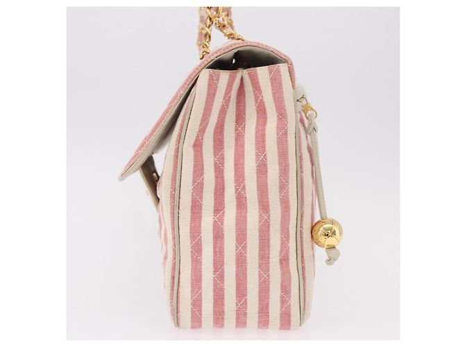 CHANEL Big Matelasse Chain Shoulder Bag Canvas Pink Gold CC Auth 185745SAV Rosa D'oro - vista 3