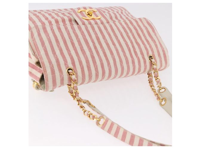 CHANEL Big Matelasse Chain Shoulder Bag Canvas Pink Gold CC Auth 185745SAV Rosa D'oro - vista 6