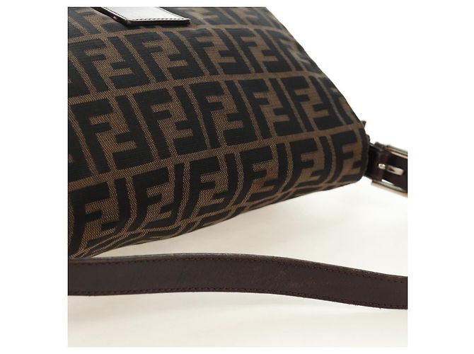 FENDI Zucca Canvas Mamma Baguette Shoulder Bag Black Brown Auth 185309M Marrone Nero - vista 14