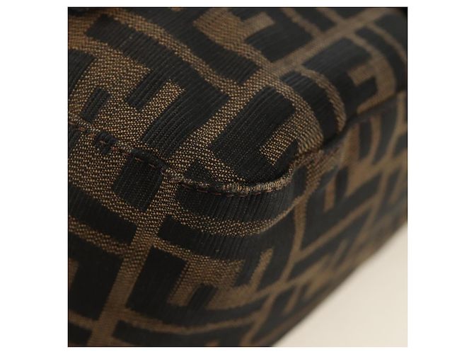 FENDI Zucca Canvas Mamma Baguette Shoulder Bag Black Brown Auth 185309M Marrone Nero - vista 16