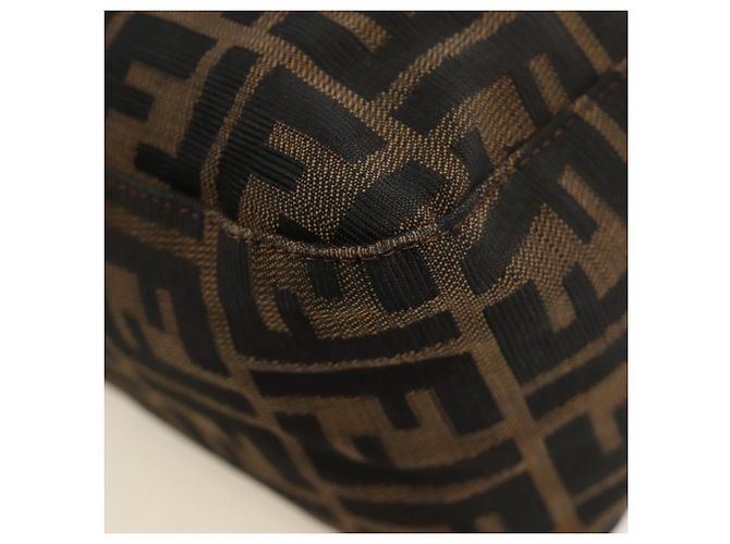 FENDI Zucca Canvas Mamma Baguette Shoulder Bag Black Brown Auth 185309M Marrone Nero - vista 19