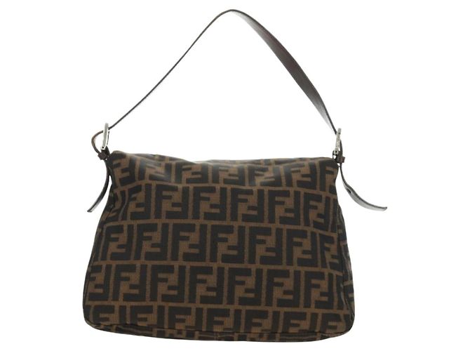 FENDI Zucca Canvas Mamma Baguette Shoulder Bag Black Brown Auth 185309M Marrone Nero - vista 2