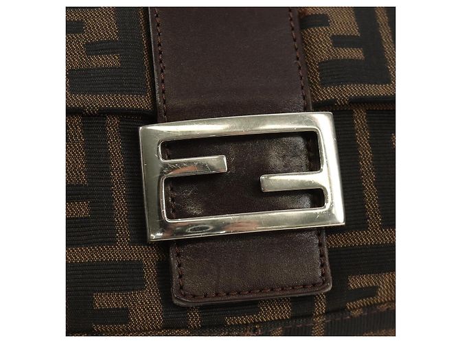 FENDI Zucca Canvas Mamma Baguette Shoulder Bag Black Brown Auth 185309M Marrone Nero - vista 20