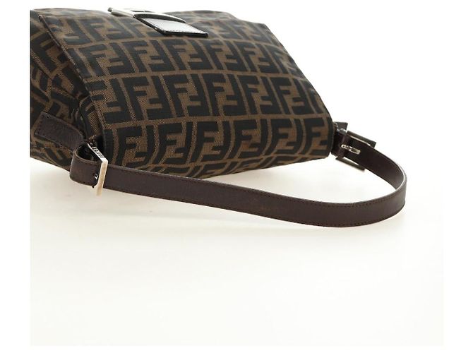 FENDI Zucca Canvas Mamma Baguette Shoulder Bag Black Brown Auth 185309M Marrone Nero - vista 6