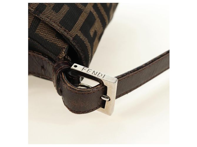 FENDI Zucca Canvas Mamma Baguette Shoulder Bag Black Brown Auth 185309M Marrone Nero - vista 7