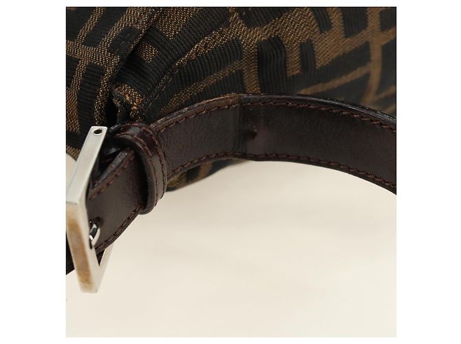 FENDI Zucca Canvas Mamma Baguette Shoulder Bag Black Brown Auth 185309M Marrone Nero - vista 9