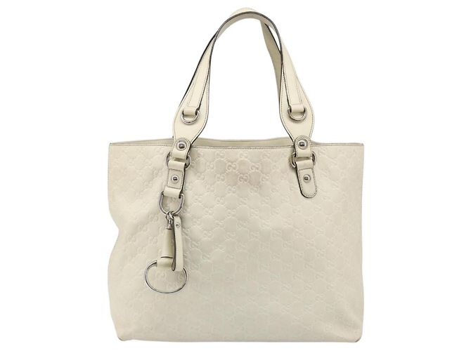 Borsa GUCCI GG Canvas Guccissima in pelle Bianco Argento 229852 Auth ka4829 - vista 13