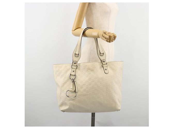Borsa GUCCI GG Canvas Guccissima in pelle Bianco Argento 229852 Auth ka4829 - vista 24