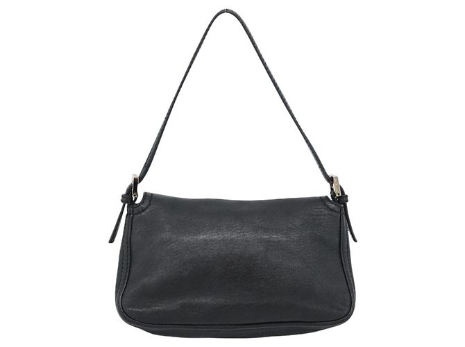 Bolsa de Ombro FENDI Mamma Baguette em Couro Preto Prata Autêntica 187091SAM - vista 2