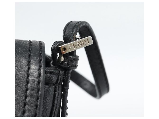 Bolsa de Ombro FENDI Mamma Baguette em Couro Preto Prata Autêntica 187091SAM - vista 9
