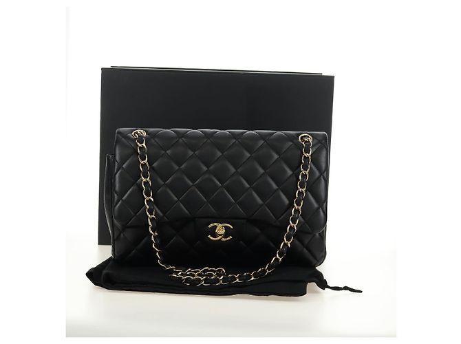 CHANEL Big Matelasse30 Chain Shoulder Bag Lamb Skin Black Gold CC Auth 184946SAV Nero D'oro - vista 12