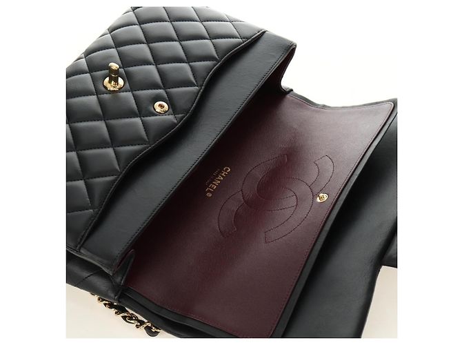CHANEL Big Matelasse30 Chain Shoulder Bag Lamb Skin Black Gold CC Auth 184946SAV Nero D'oro - vista 22