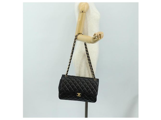 CHANEL Big Matelasse30 Chain Shoulder Bag Lamb Skin Black Gold CC Auth 184946SAV Nero D'oro - vista 28