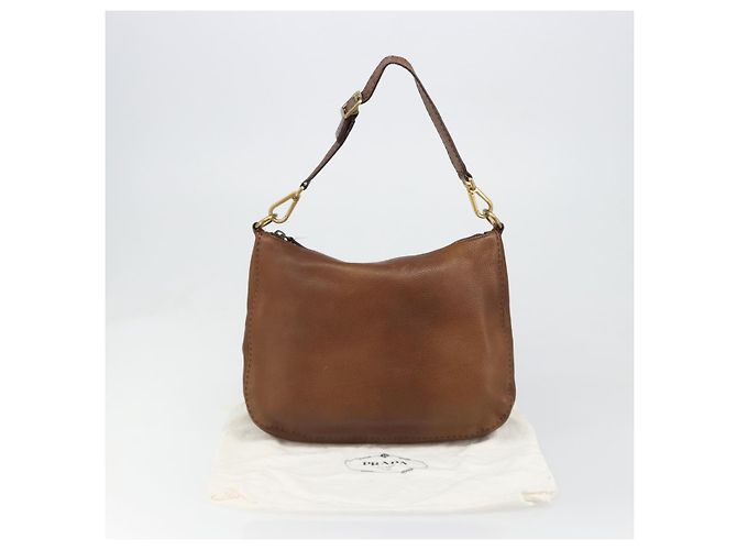 Borsa a Spalla PRADA in Pelle Marrone Oro Auth 186027A D'oro - vista 12