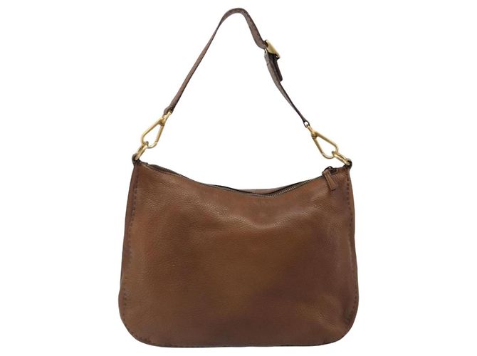 Borsa a Spalla PRADA in Pelle Marrone Oro Auth 186027A D'oro - vista 2