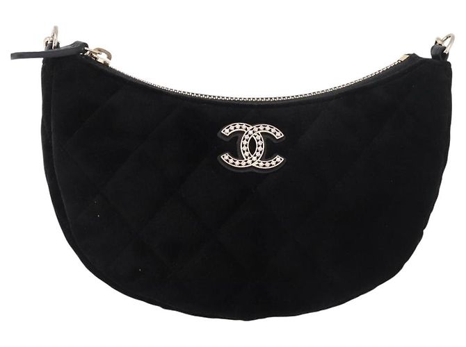 CHANEL Matelasse Chain Shoulder Bag Velor Black Gold CC Auth 186258SM Nero D'oro - vista 13