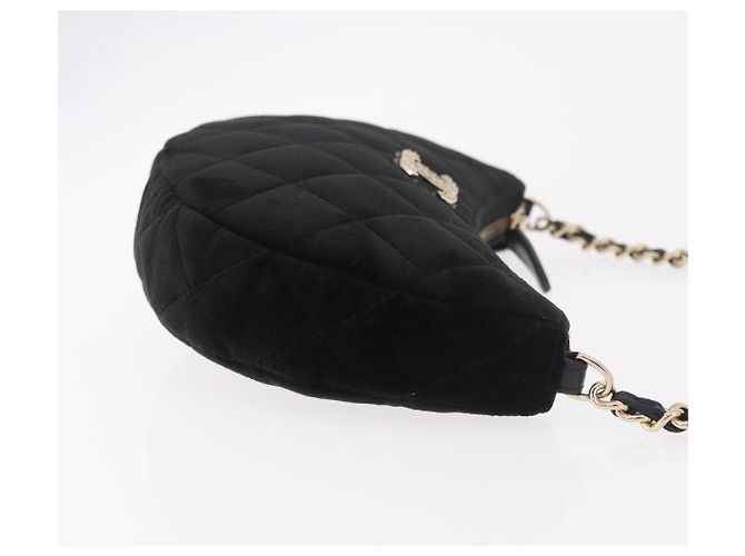 CHANEL Matelasse Chain Shoulder Bag Velor Black Gold CC Auth 186258SM Nero D'oro - vista 3