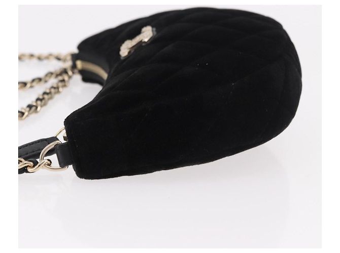 CHANEL Matelasse Chain Shoulder Bag Velor Black Gold CC Auth 186258SM Nero D'oro - vista 4