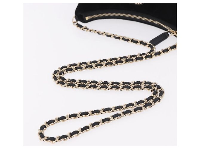 CHANEL Matelasse Chain Shoulder Bag Velor Black Gold CC Auth 186258SM Nero D'oro - vista 7