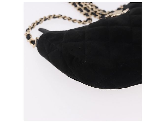 CHANEL Matelasse Chain Shoulder Bag Velor Black Gold CC Auth 186258SM Nero D'oro - vista 9