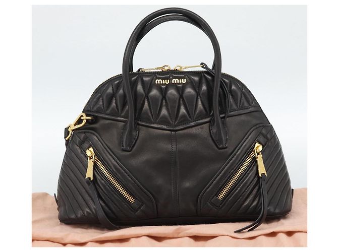 Borsa Miu Miu Matelasse Biker in pelle di agnello 2 modi Nero Oro Auth 187637V D'oro - vista 12