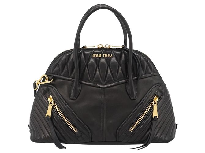 Borsa Miu Miu Matelasse Biker in pelle di agnello 2 modi Nero Oro Auth 187637V D'oro - vista 13