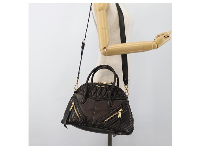 Borsa Miu Miu Matelasse Biker in pelle di agnello 2 modi Nero Oro Auth 187637V D'oro - vista 28