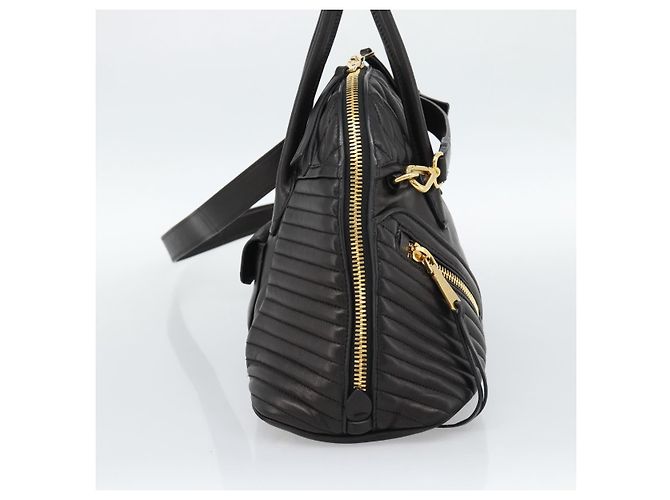 Borsa Miu Miu Matelasse Biker in pelle di agnello 2 modi Nero Oro Auth 187637V D'oro - vista 3