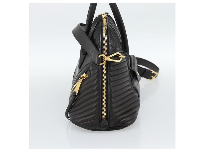 Borsa Miu Miu Matelasse Biker in pelle di agnello 2 modi Nero Oro Auth 187637V D'oro - vista 4