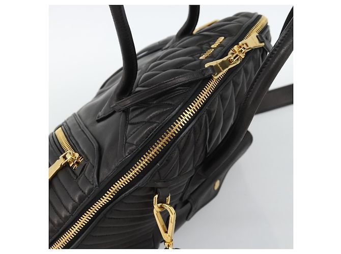 Borsa Miu Miu Matelasse Biker in pelle di agnello 2 modi Nero Oro Auth 187637V D'oro - vista 6